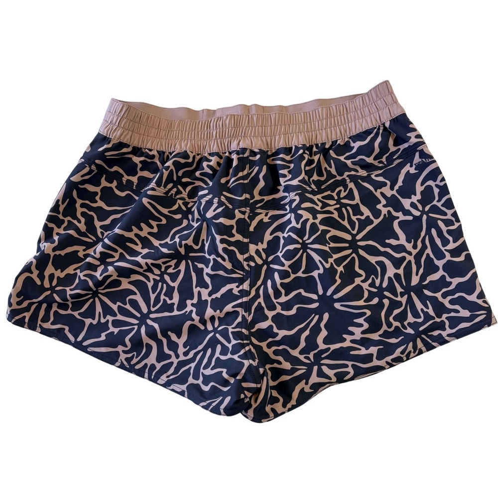 Prana Womens Floral Print Athletic Shorts Zipper Pocket Large No Liner Tan Black - Picture 4 of 8